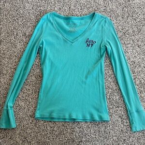 Aeropostale Teal V-Neck Long Sleeve Top with Aero NY